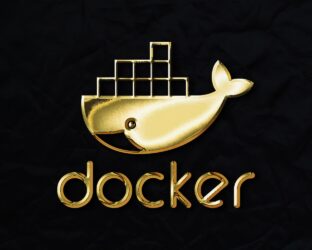 a golden docker logo on a black background