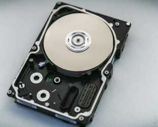 silver and black hard disk drive